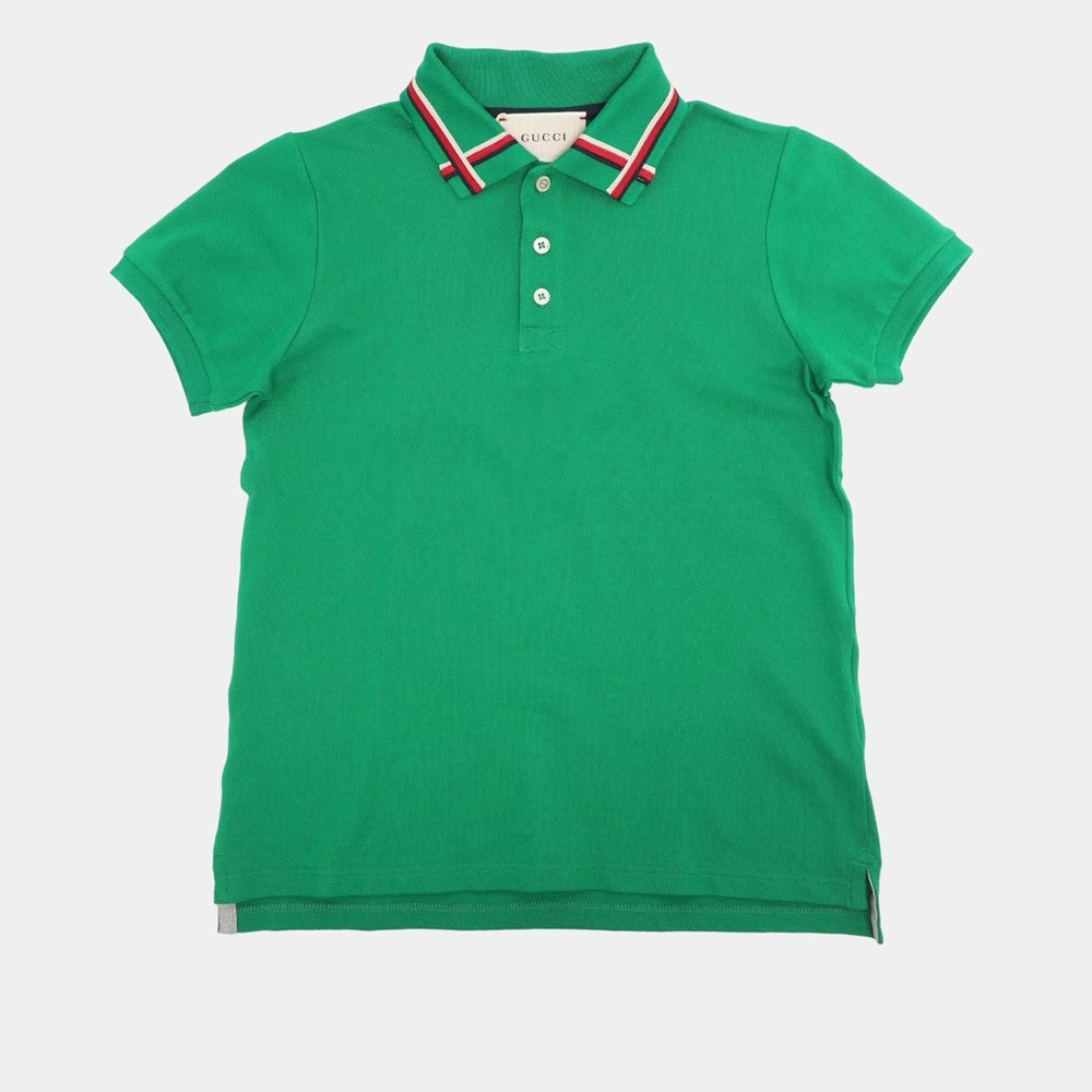 💚❤️Gucci Green Kids Polo with Red & White Stripe Collar